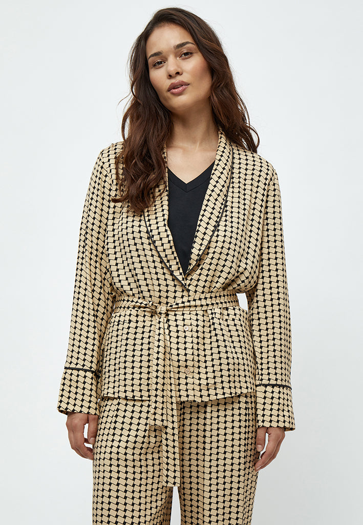 Peppercorn Lykke V-neck Shirt Jacket Shirt 0273P Warm Sand Print