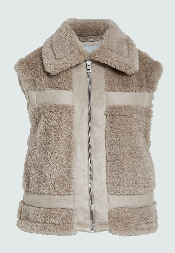 Minus MSAlda Faux Fur Vest Vest 9015 Sand Gray