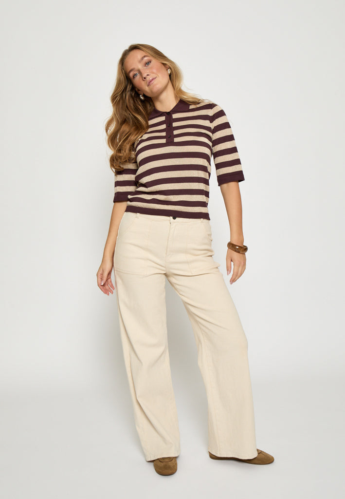 Minus MSAlice Knit T-Shirt Pullover 713S Fudge Purple Stripe