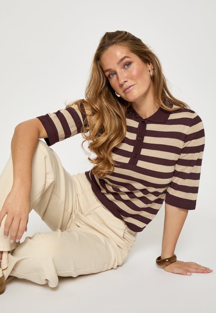 Minus MSAlice Knit T-Shirt Pullover 713S Fudge Purple Stripe