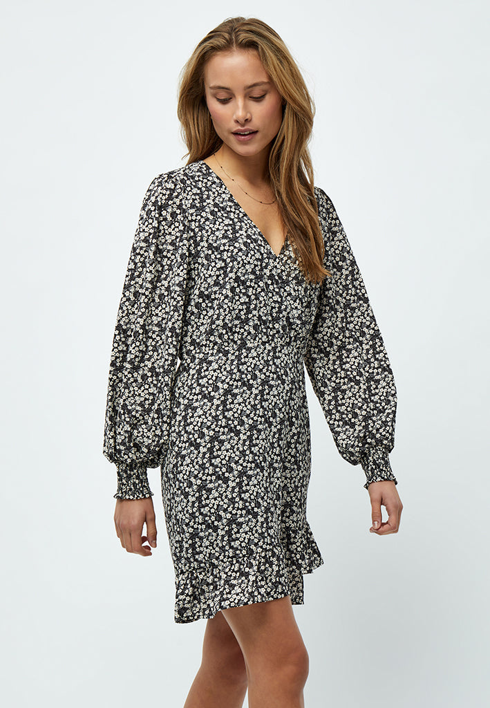 Minus MSEriana Short Wrap Dress Dress 9041P Black Flower Print