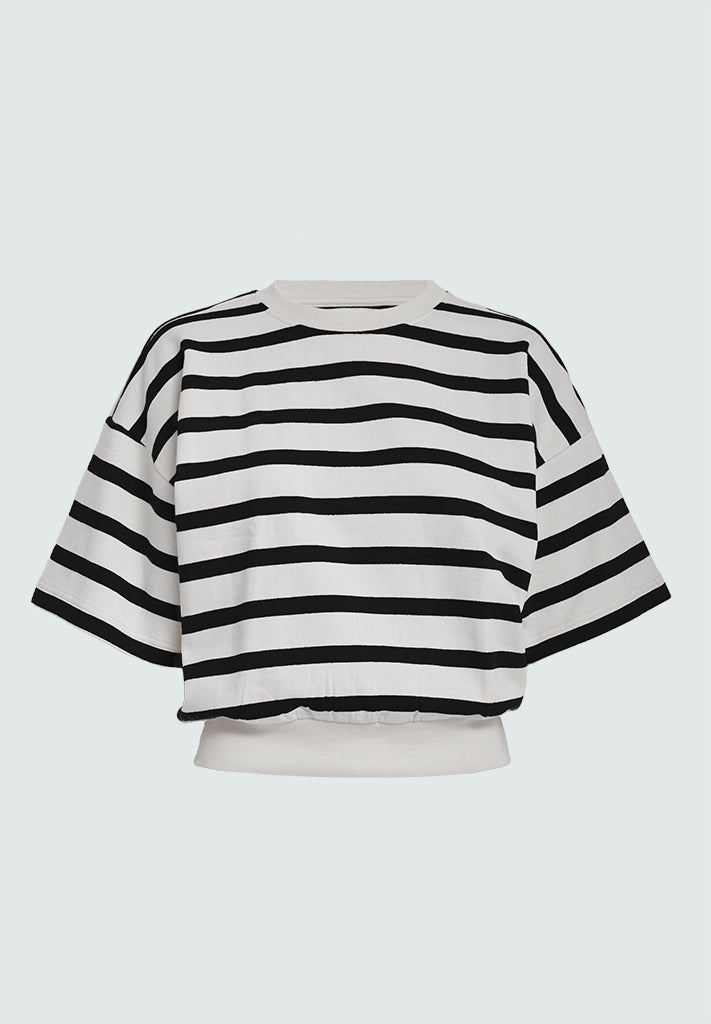 Minus MSEstella Short Sleeve Sweat Sweatshirt 100S Black Striped