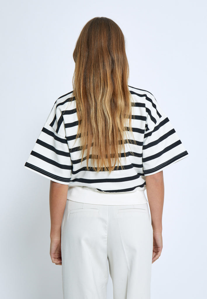 Minus MSEstella Short Sleeve Sweat Sweatshirt 100S Black Striped