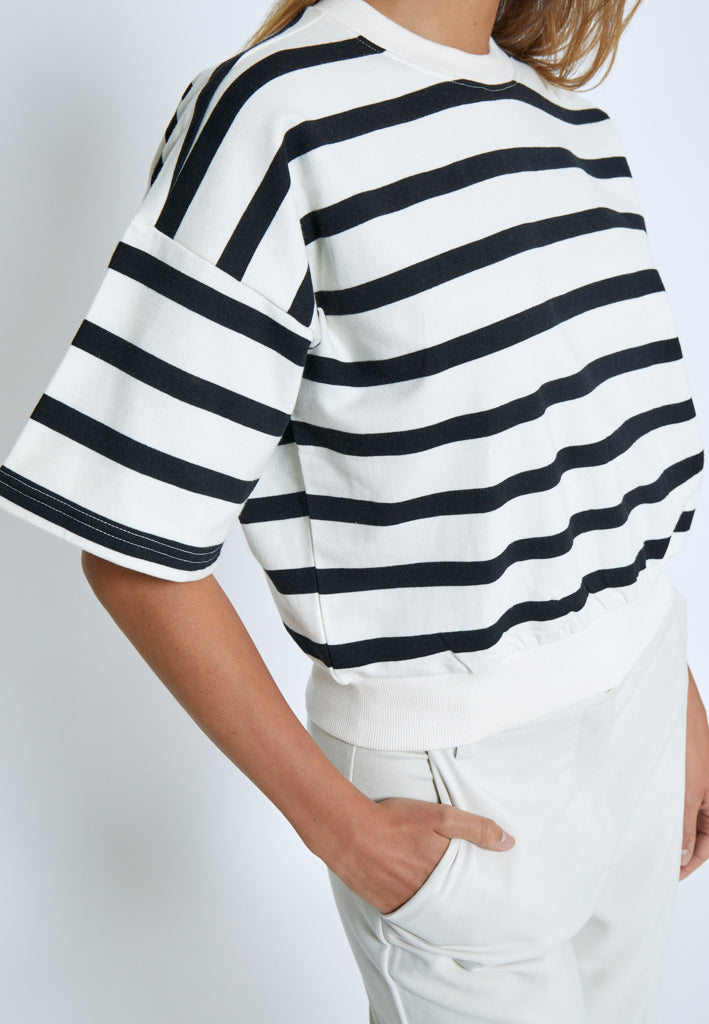 Minus MSEstella Short Sleeve Sweat Sweatshirt 100S Black Striped