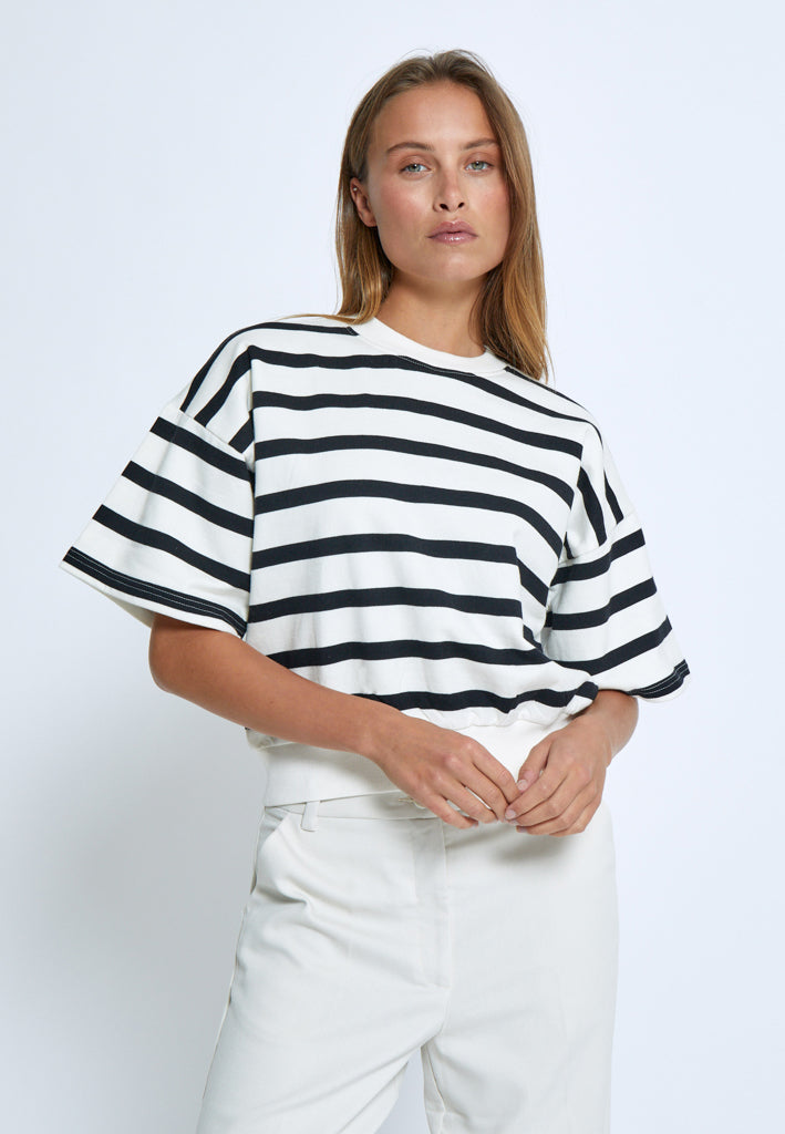 Minus MSEstella Short Sleeve Sweat Sweatshirt 100S Black Striped