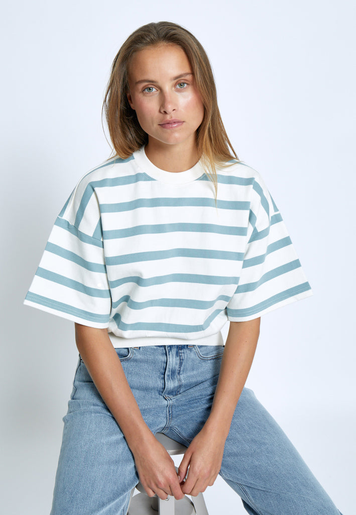 Minus MSEstella Short Sleeve Sweat Sweatshirt 1048S Ice Blue Stripe