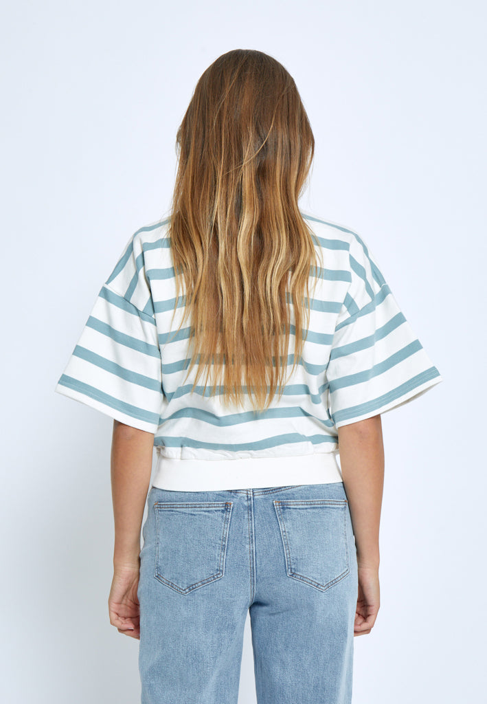 Minus MSEstella Short Sleeve Sweat Sweatshirt 1048S Ice Blue Stripe