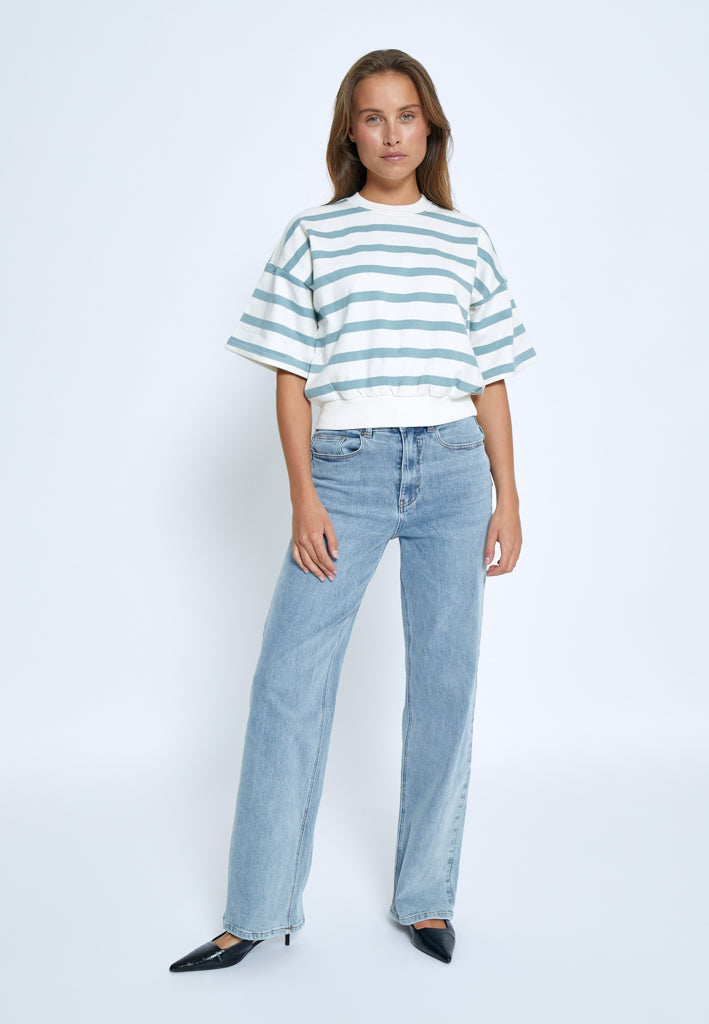 Minus MSEstella Short Sleeve Sweat Sweatshirt 1048S Ice Blue Stripe