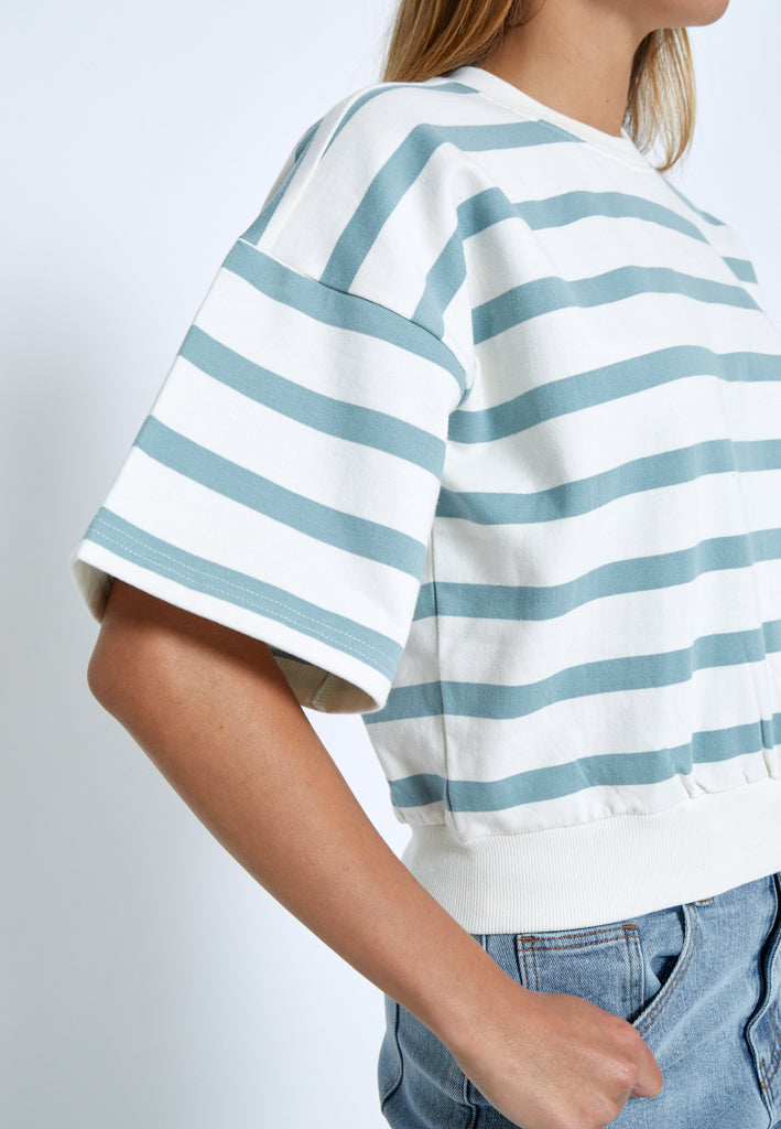 Minus MSEstella Short Sleeve Sweat Sweatshirt 1048S Ice Blue Stripe