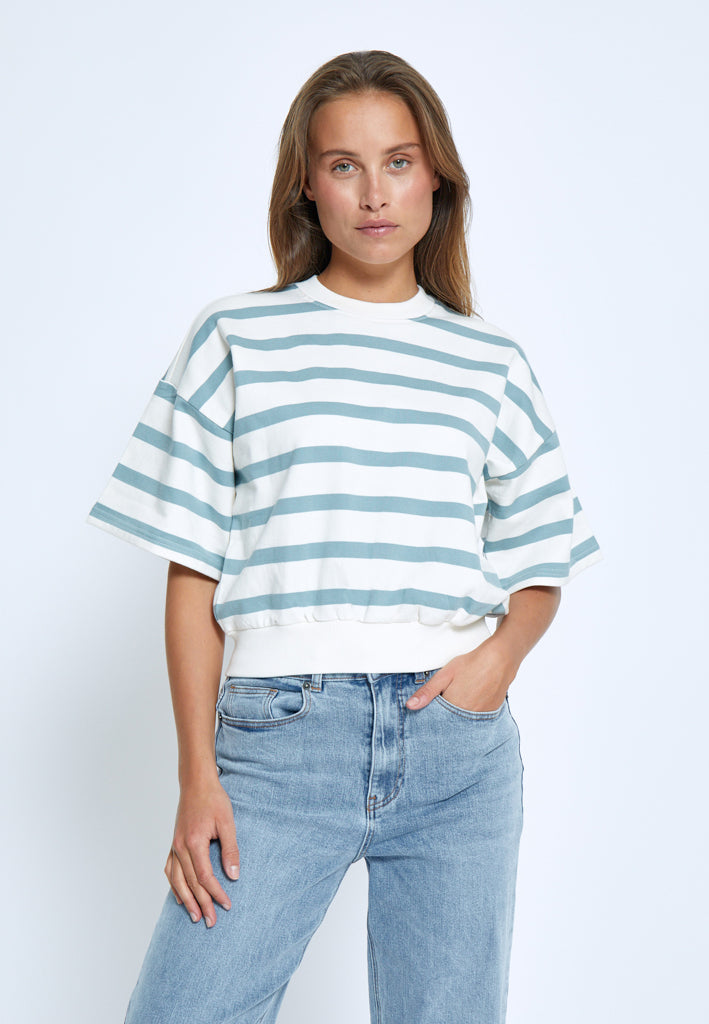 Minus MSEstella Short Sleeve Sweat Sweatshirt 1048S Ice Blue Stripe