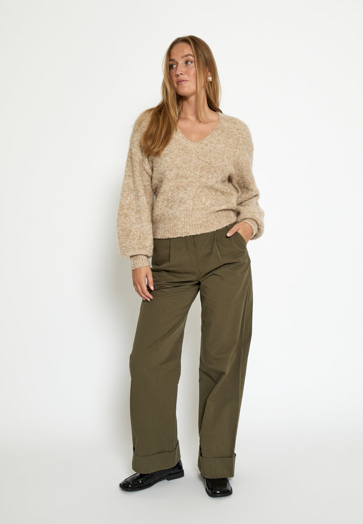 Minus MSJennie V-Neck GRS Knit Pullover Pullover 0312M Tan Melange