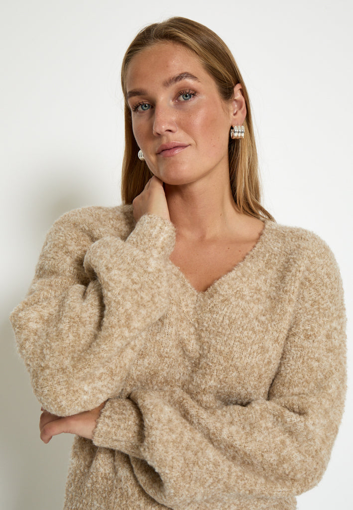 Minus MSJennie V-Neck GRS Knit Pullover Pullover 0312M Tan Melange