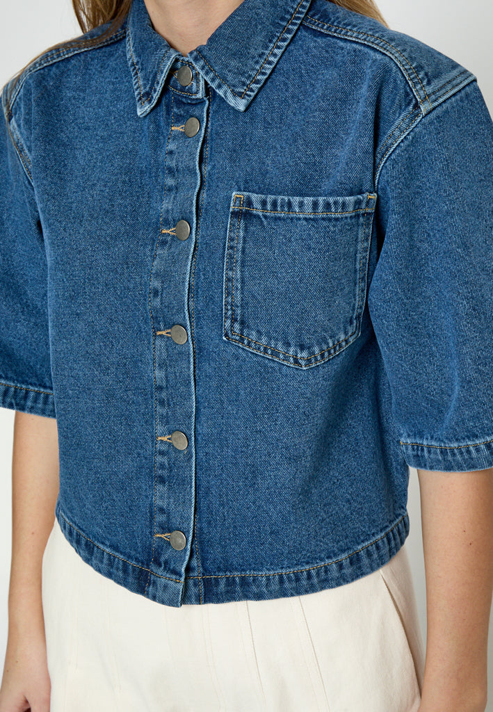 Minus MSKaddi Cropped Shirt Shirt 9610 Mid Blue Denim