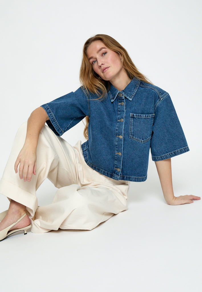 Minus MSKaddi Cropped Shirt Shirt 9610 Mid Blue Denim