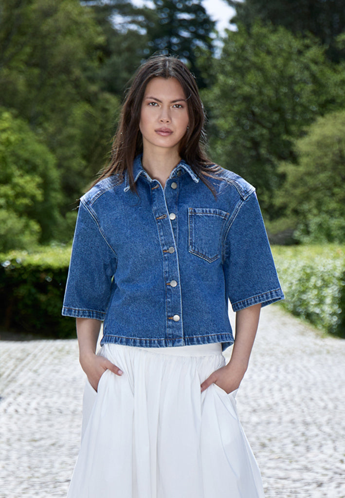 MSKaddi Cropped Shirt - Mid Blue Denim