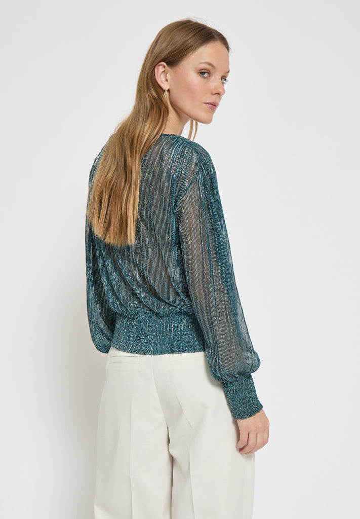 Minus MSKamina Wrap Blouse Blouse 2061MET LAKE BLUE METALLIC