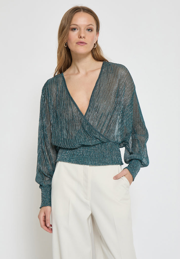 Minus MSKamina Wrap Blouse Blouse 2061MET LAKE BLUE METALLIC