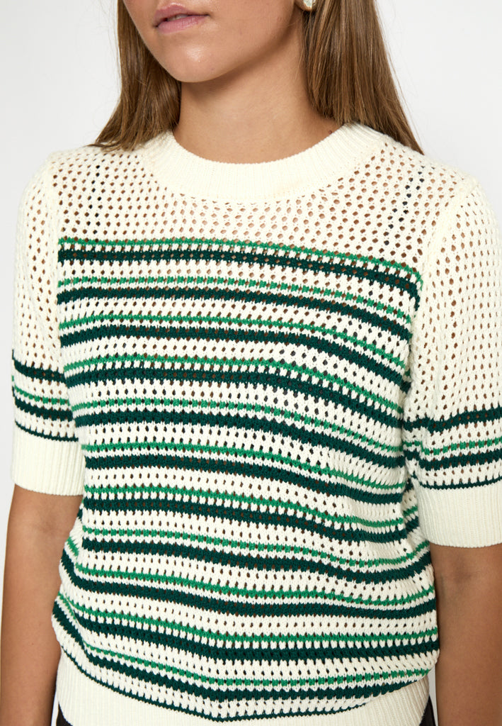 Minus MSKenzana Knit T-Shirt T-Shirt 248S Cloud Dancer/Green stripes