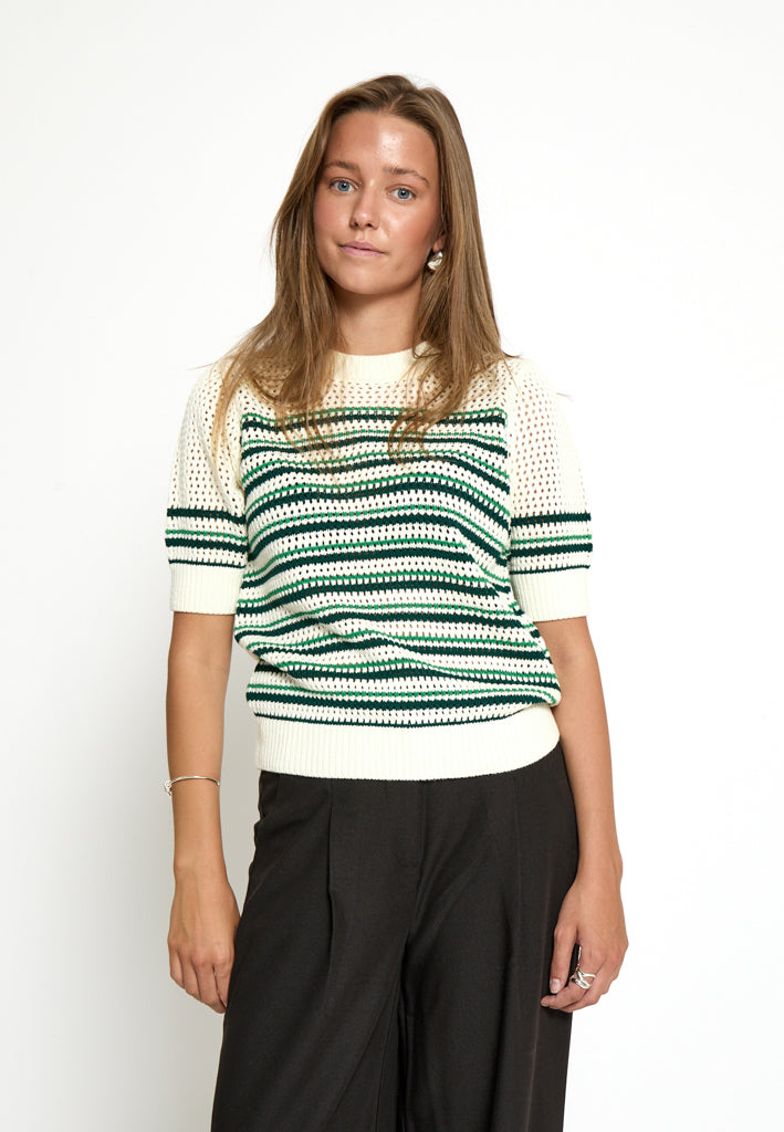Minus MSKenzana Knit T-Shirt T-Shirt 248S Cloud Dancer/Green stripes