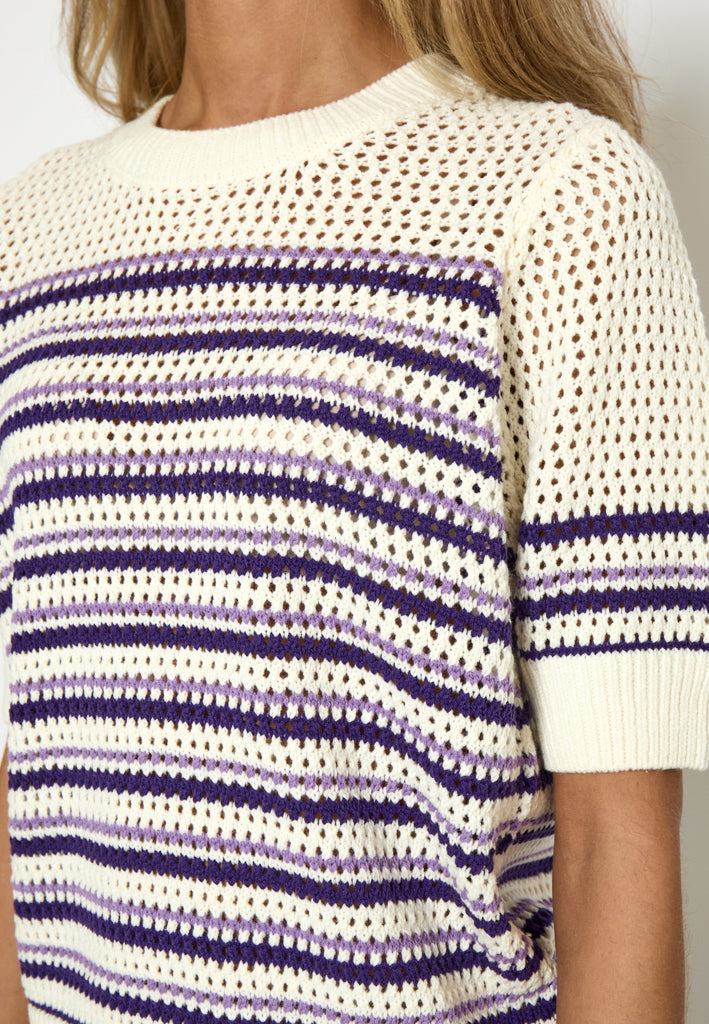 Minus MSKenzana Knit T-Shirt T-Shirt 249S Cloud Dancer/Purple Stripes
