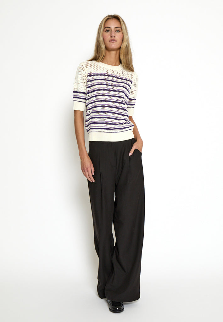 Minus MSKenzana Knit T-Shirt T-Shirt 249S Cloud Dancer/Purple Stripes
