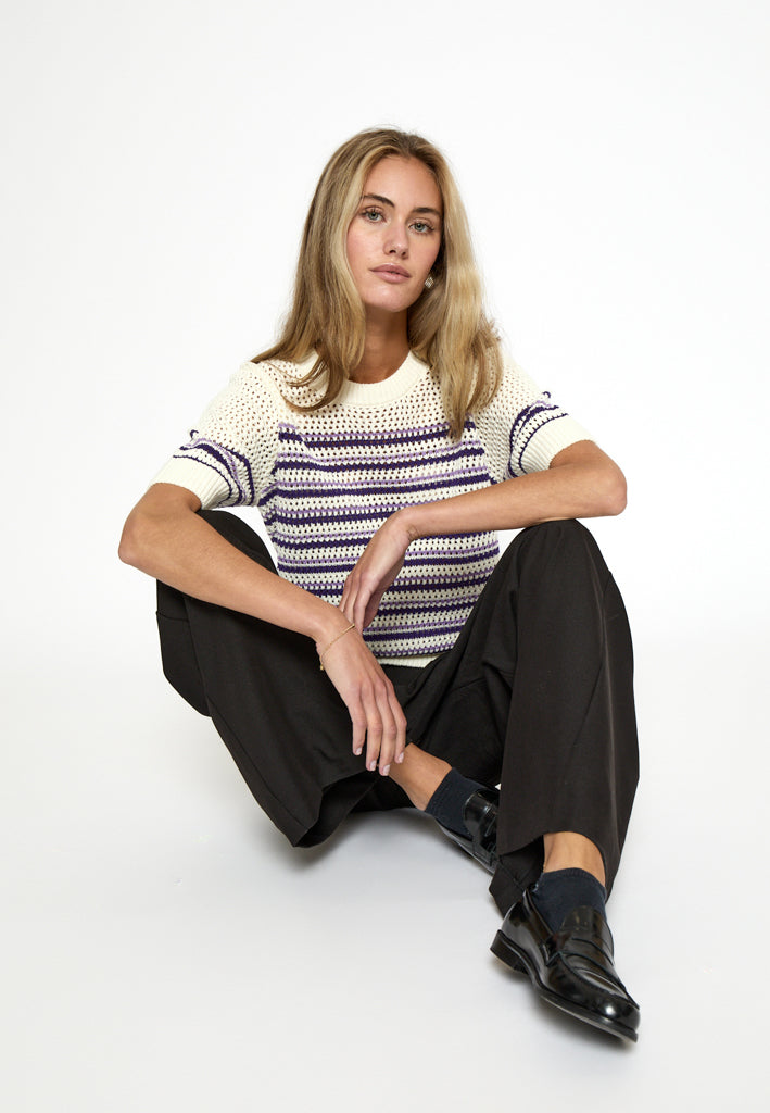 Minus MSKenzana Knit T-Shirt T-Shirt 249S Cloud Dancer/Purple Stripes
