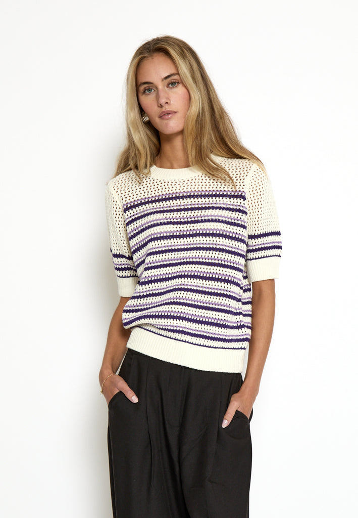 Minus MSKenzana Knit T-Shirt T-Shirt 249S Cloud Dancer/Purple Stripes