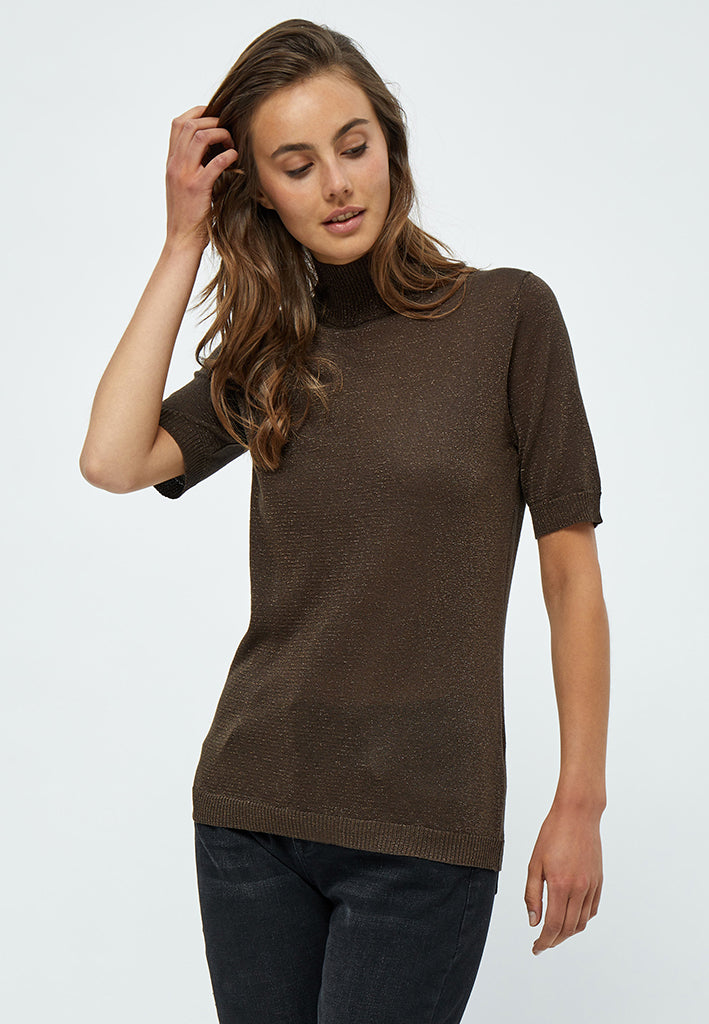 Minus MSLima Roll Neck Knit T-Shirt 486L Slate Brown Lurex