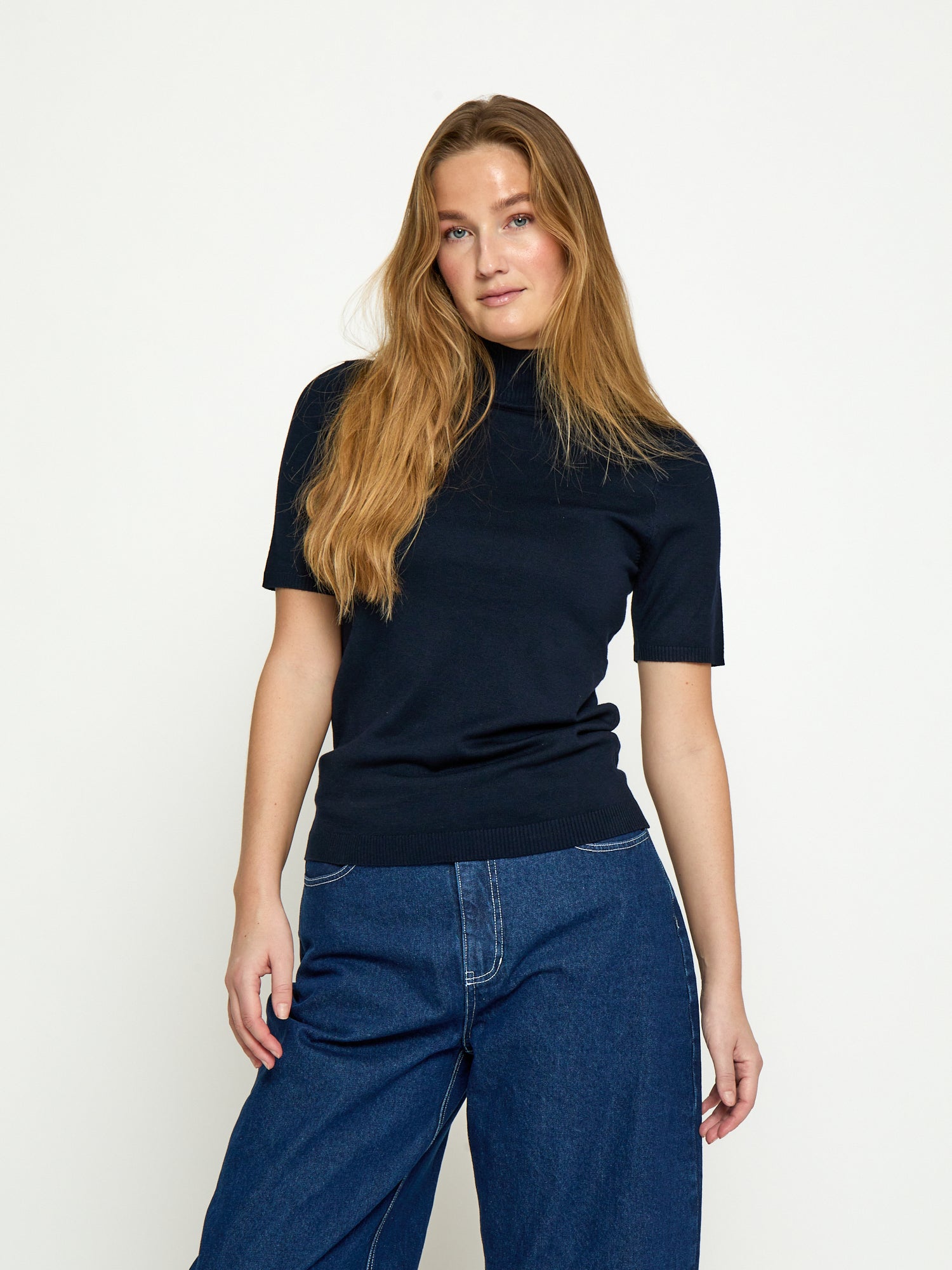 Minus MSLima Roll Neck Knit T-Shirt 542 Black Iris Solid