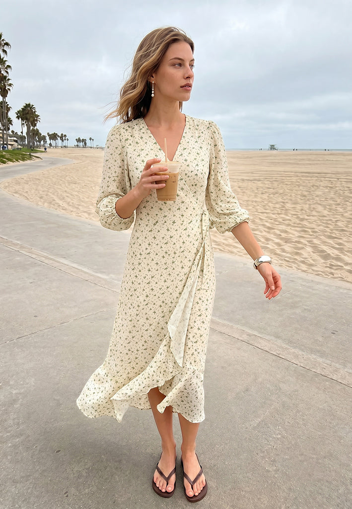 Minus MSMercine Wrap Dress Dress 3032P Green Briar Flower Print