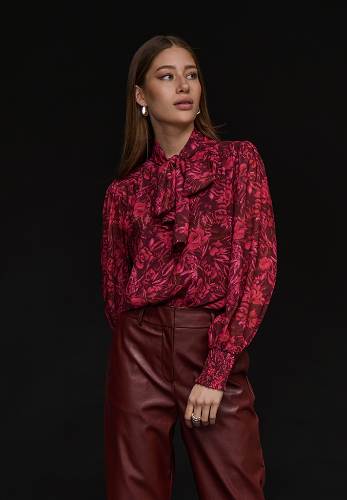 Minus MSMikela Bow Blouse Blouse 4122P Magenta Pink Print