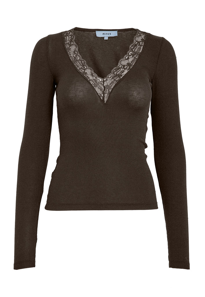 Minus MSMilli Long Sleeve Lace T-Shirt T-Shirt 5618 Bracken Brown