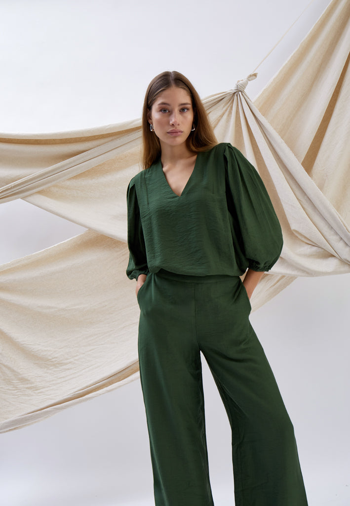 Minus MSSeria V-Neck Blouse Blouse 3835 Rifle Green