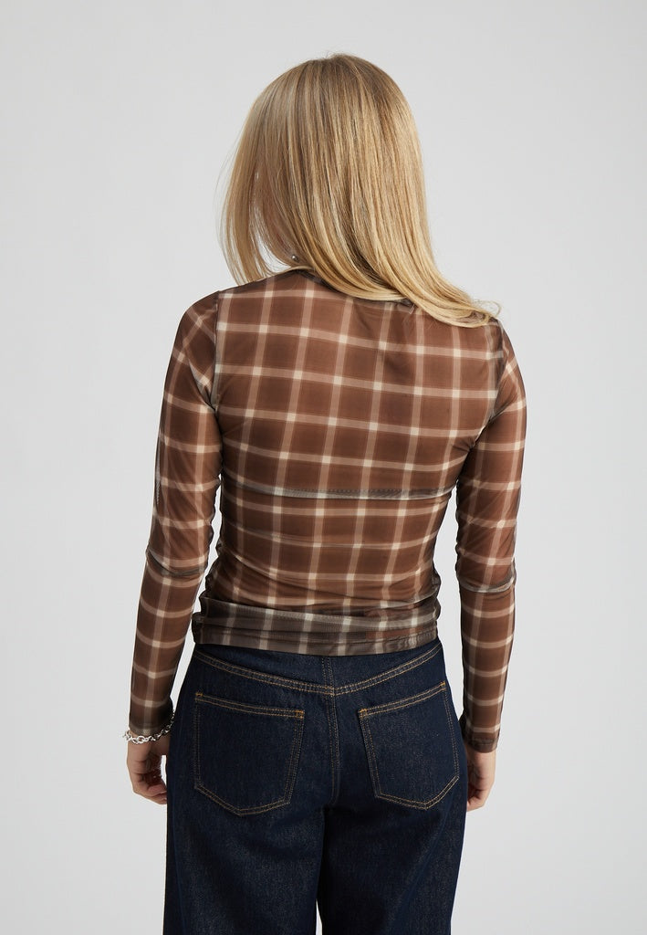 Minus MSStefine Long Sleeve Top Top 3681C Tiramisu Checked