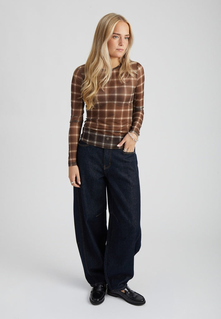 Minus MSStefine Long Sleeve Top Top 3681C Tiramisu Checked