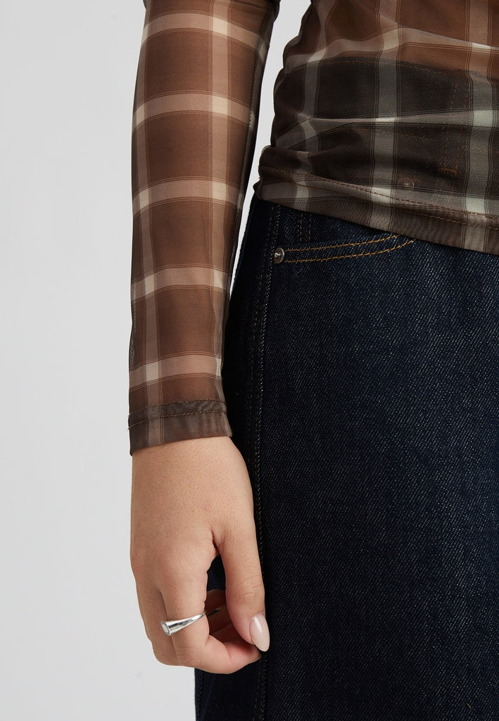 Minus MSStefine Long Sleeve Top Top 3681C Tiramisu Checked