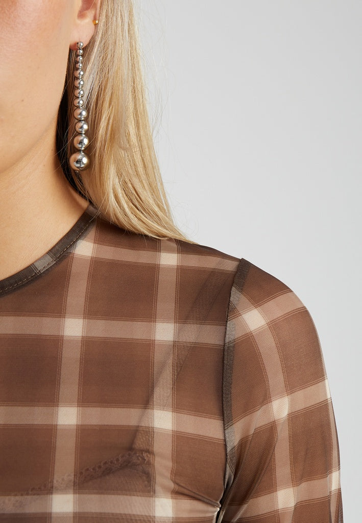 Minus MSStefine Long Sleeve Top Top 3681C Tiramisu Checked