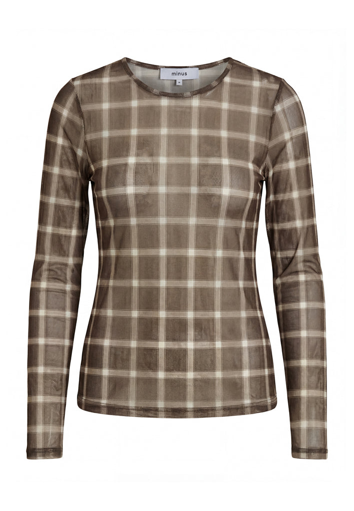 Minus MSStefine Long Sleeve Top Top 3681C Tiramisu Checked