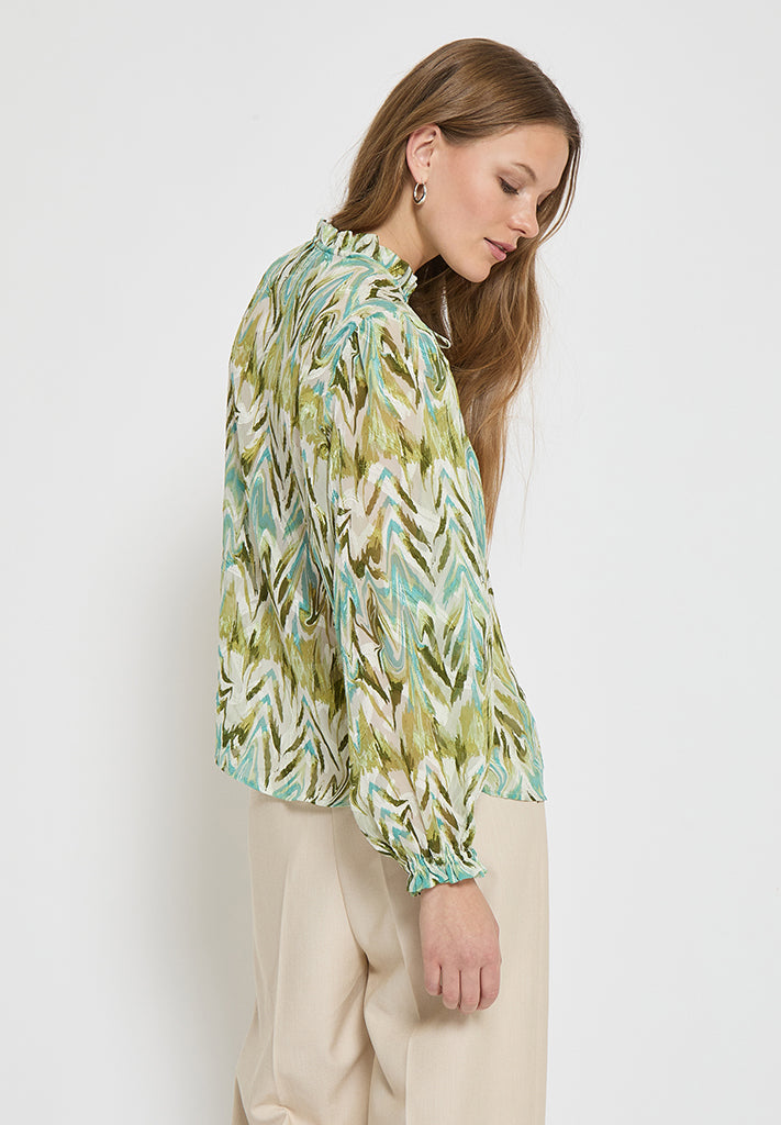 Minus MSValmia V Blouse Blouse 3987P Olive Branch Print