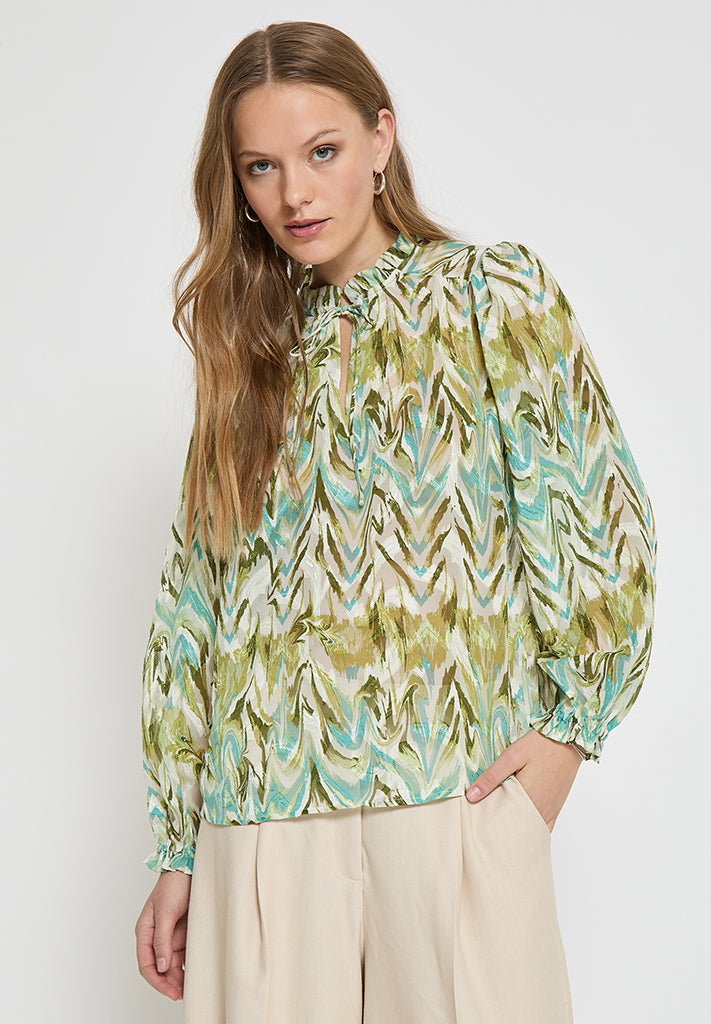 Minus MSValmia V Blouse Blouse 3987P Olive Branch Print
