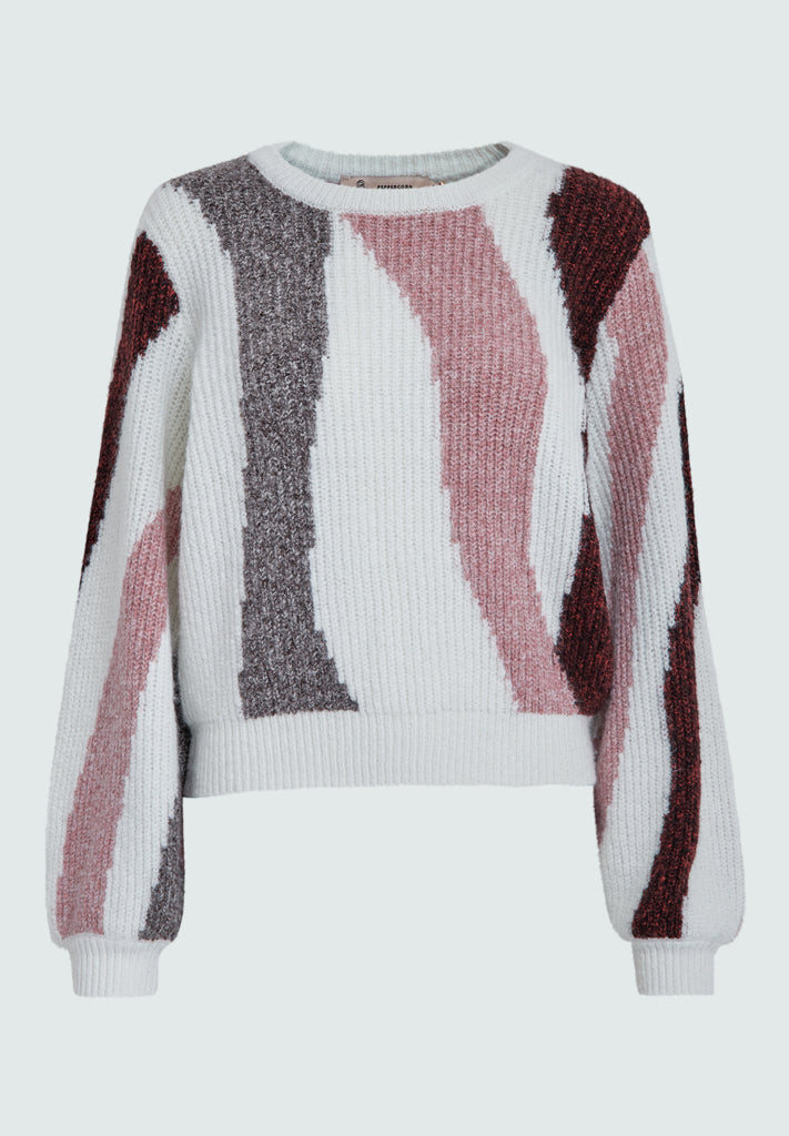 Peppercorn PCCaitlyn GRS Round Neck Knit Pullover Pullover 701J Mineral Red Jacquard