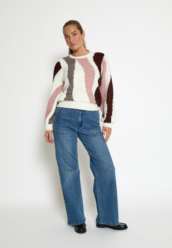 Peppercorn PCCaitlyn GRS Round Neck Knit Pullover Pullover 701J Mineral Red Jacquard