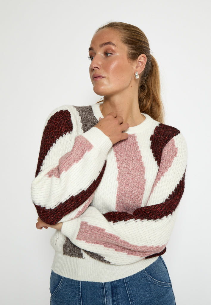 Peppercorn PCCaitlyn GRS Round Neck Knit Pullover Pullover 701J Mineral Red Jacquard