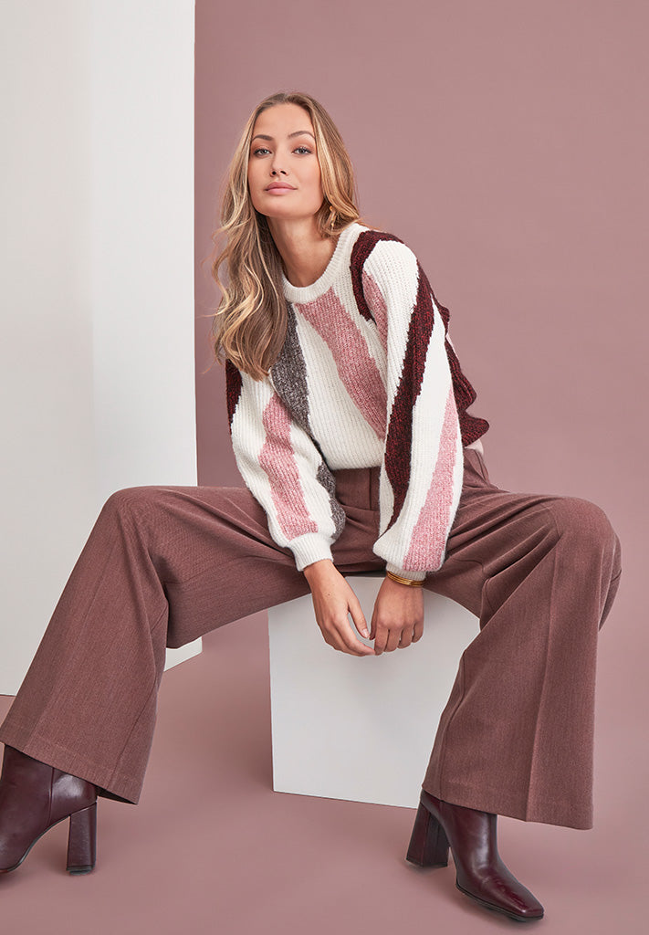Peppercorn PCCaitlyn GRS Round Neck Knit Pullover Pullover 701J Mineral Red Jacquard