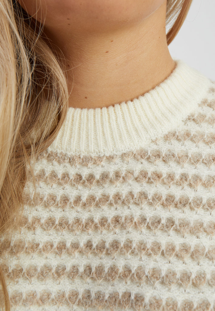 Peppercorn Camila 3/4 Sleeve Striped Knit Pullover - Natural Beige Stripe