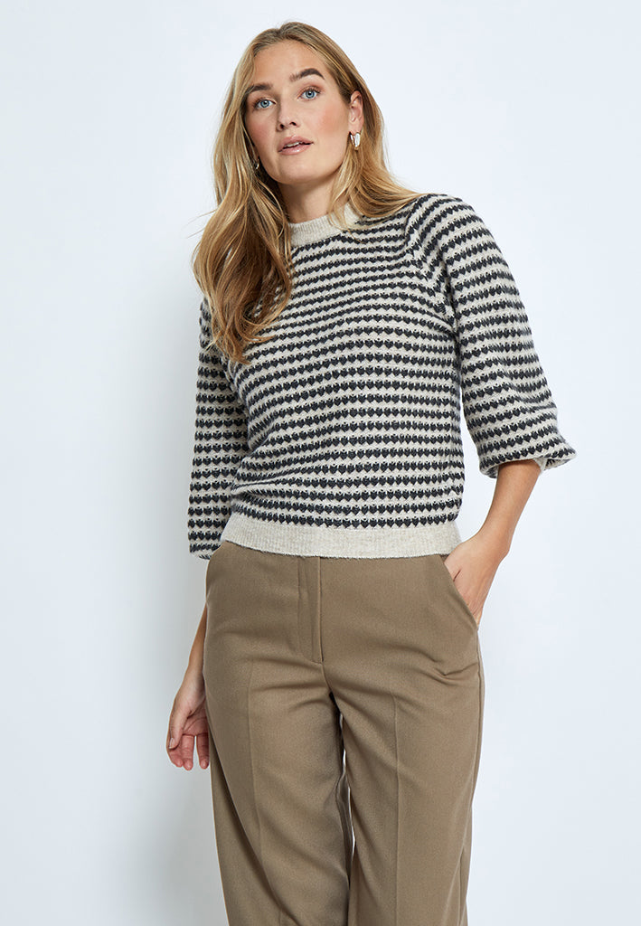 Peppercorn PCCamilla 3/4 Sleeve Striped Knit Pullover Pullover 0026S Moonbeam Stripe