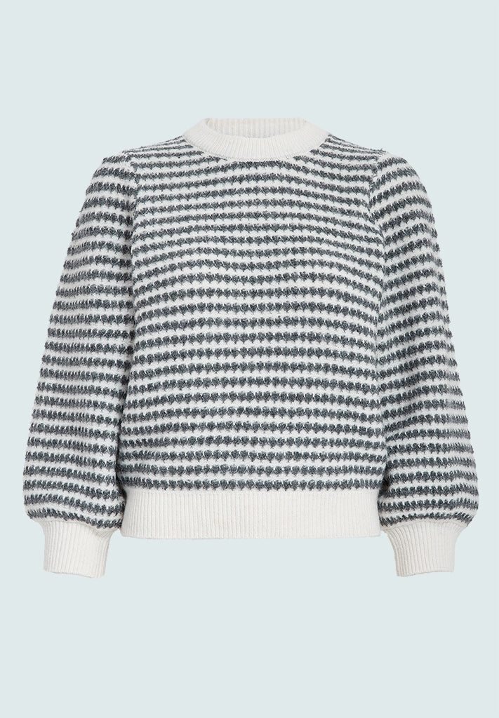 Peppercorn PCCamilla 3/4 Sleeve Striped Knit Pullover Pullover 0202S Whitecap Str.