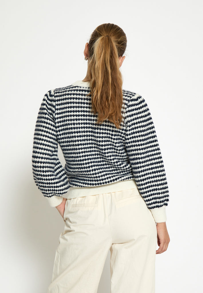 Peppercorn PCCamilla 3/4 Sleeve Striped Knit Pullover Pullover 0202S Whitecap Str.