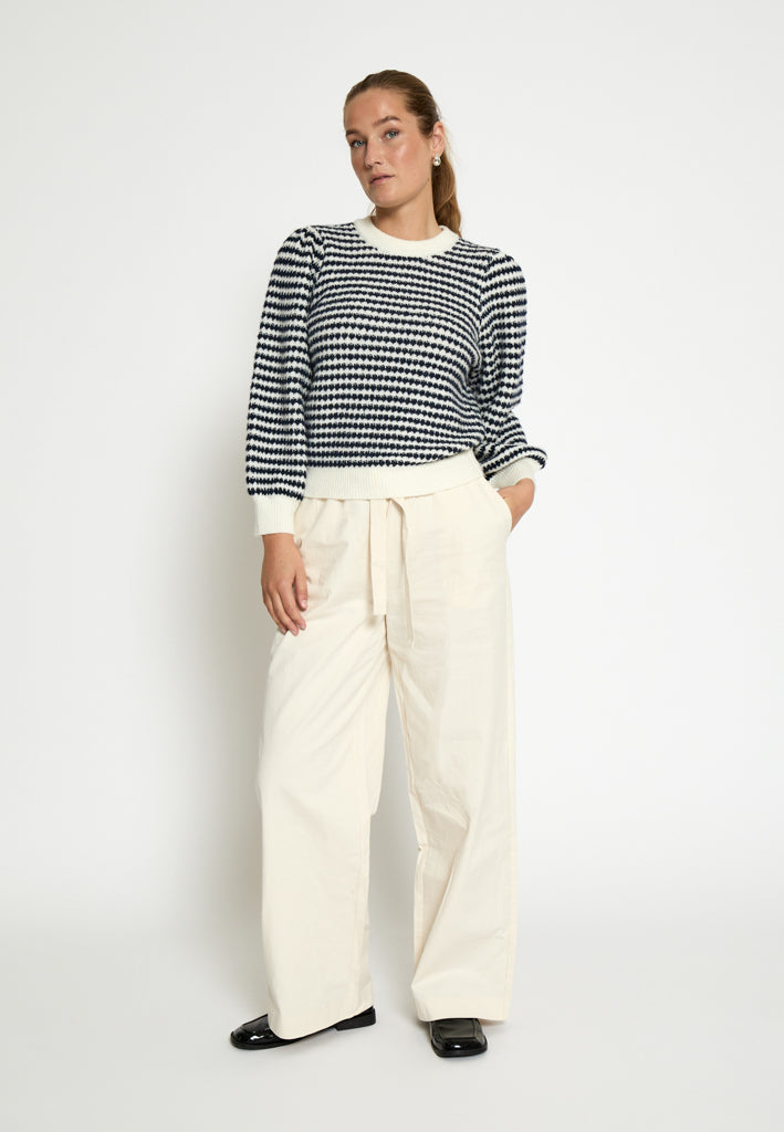 Peppercorn PCCamilla 3/4 Sleeve Striped Knit Pullover Pullover 0202S Whitecap Str.