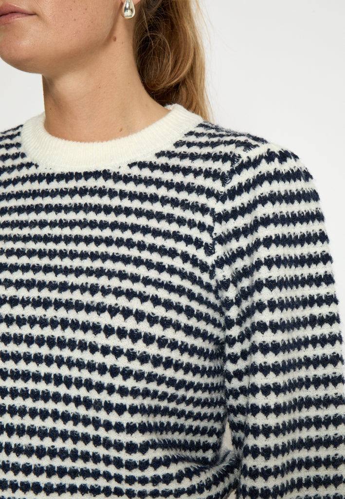 Peppercorn PCCamilla 3/4 Sleeve Striped Knit Pullover Pullover 0202S Whitecap Str.